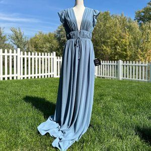 NWT I'm All Yours Slate Blue Ruffle Maxi (Lulus)